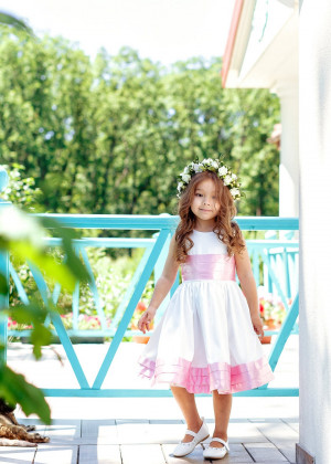 Kids Formal White And Pink Satin Flower Girl Dress